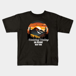 Holiday Valley New York, U.S.A. White text.  Gift Ideas For The Ski Enthusiast. Kids T-Shirt